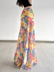 Casual Tie-Dye Print High Waist Mesh Long Skirt