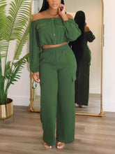 Sexy Off Shoulder Top and Wide-leg Pants Two-piece Set