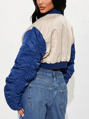 Fashion Ruched Embroidery Baseball Cropped Jacket