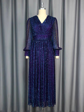 Elegant V-Neck Mesh Sequin Slim Maxi Dress