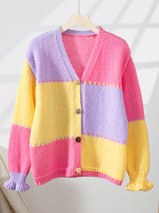 Elegant Colorblock Ribbed Knit Cardigan Sweater