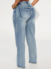 Casual Rhinestone Embellished Straight Leg Jeans