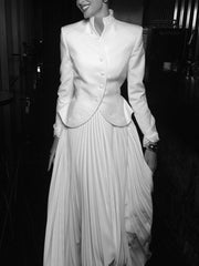 Fashion Slim Blazer Pleated Skirt Two-Piece Set