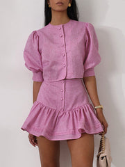 Crop Top And Ruffle High Waist Mini Skirt Set