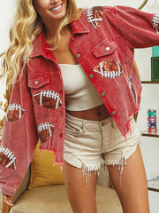 Corduroy Embroidery Rugby Sequin Jacket