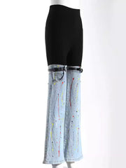 Gothic Color Matching Denim Trousers Flared Pants