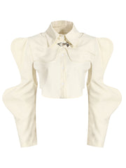 Wavy Sleeve Shrug Button Down Collared Vest Two Piece
