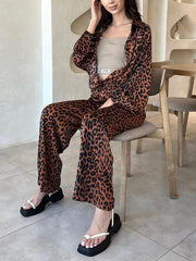 Leopard Print Casual Shirt And Trousers Set