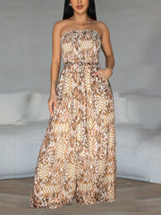 Sexy Print Backless Strapless Wide Leg Jumpsuit