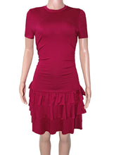 Round Neck Ruched Waist Tiered Ruffle Mini Dress