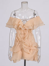 Plunge Off Shoulder Ruffle Tiered Party Mini Dress