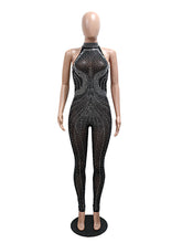 Sexy Sleeveless Sheer Mesh Rhinestone Jumpsuit