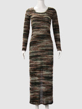 Fashion Colorblock Striped Bodycon Split Hem Maxi Dress