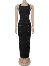 Sexy Halter Rhinestone Embellished Bodycon Maxi Dress