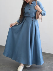 Fashion Lapel Button Shirt And Long Skirt Suit