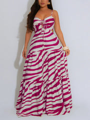 Sexy Print Lace-up Spaghetti Strap Maxi Dress