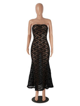 Sexy Lace Strapless See through Bodycon Maxi Dress