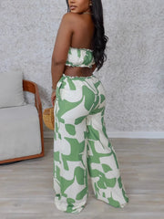 Sexy Print Strapless Cut Out Jumpsuit