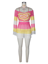 Fashion Knit Hearts Crop Tops Skirt Sets