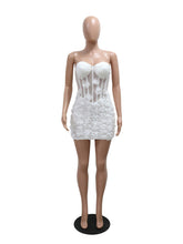 3D Flower See Through Strapless Bodycon Mini Dress