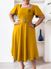 Fashion Square Neck Slim Party Midi Dress