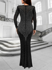 Sexy Rhinestone See through Party Maxi Dress