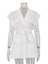 Casual Button V Neck Belted Sleeveless Top