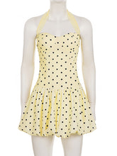 Sexy Halter Polka Dot Ribbon Bubble Mini Dress
