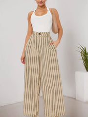 Casual Striped Linen Wide Leg Pants