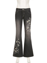 Fashion Low Rise Floral Embroidery Flared Pants Jeans