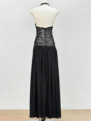Elegant Sequined Halter Sleeveless Maxi Dress