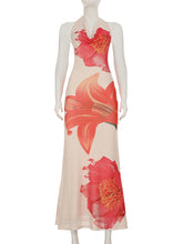 Casual Stack Collar Halter Print Backless Maxi Dress