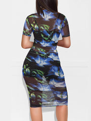 Sexy Print Mesh See through Three Piece Set