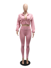 Casual Cropped Jacket Skinny Pants Two Piece Set