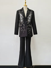 Elegant Rhinestone Sequin Blazer and Trouser Suit