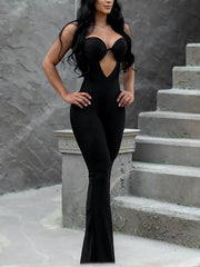 Sexy Hollow out Bodysuit Flared jumpsuit