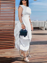 Solid Color Round Neck Slim long Dress