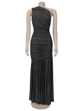 Elegant Mesh See-Through Oblique Collar Maxi Dress