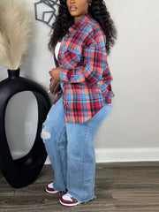 Casual Plaid Lapel Button Up Loose Shirt