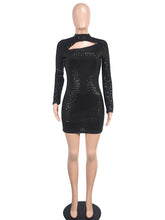 Sequins O Neck Hollow Out Bodycon Mini Dress