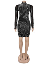 Sexy Rhinestone Mesh See Through Mini Dress