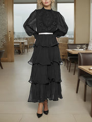 Boutique Lace Embroider Tiered Maxi Dress