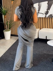 Fashion Sleeveless Crop Top And Trousers Two-Piece Set