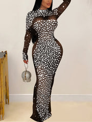 Sexy Rhinestone Sheer Mesh Club Dress