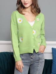 Fashion Embroidered Floral Button Cardigan Sweater