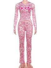 Casual Letter Leopard Print Zip Hooded Top Pants Sets