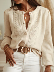 Casual Round Neck Crochet Knit Cardigan Sweater