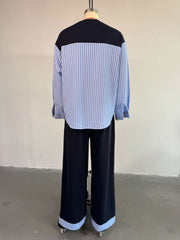 Fashion Stripe Patchwork Long Sleeve Round Neck Set