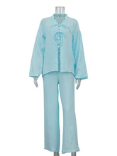 Casual Cardigan Lace-up Shirt Loose Pants Sets