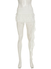 Low Waist Plain Ruffled Asymmetric-Hem Mini Skirt